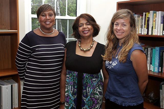 First for Bermuda: Deborah Bradford, of Community and Cultural Affairs, Elaine Williams, of the Women's Resource Centre, and freelance journalist Robyn Skinner, recently completed a prestigious gender development course in Barbados. Photo by Glenn Tucker