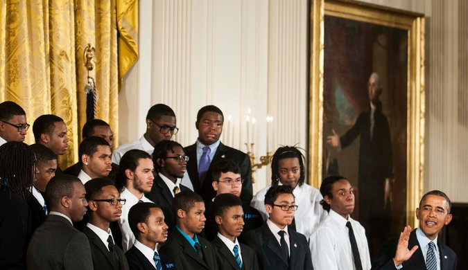President Obama delivering remarks at the White House in February on his My Brother's Keeper initiative to help black and Latino boys succeed. Photo: Gabriella Demczuck / The New York Times