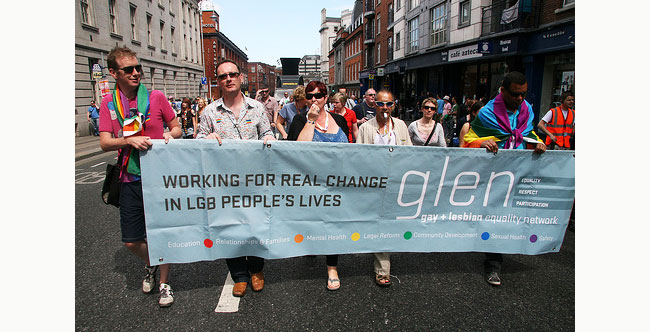 Marchers carrying GLEN banner